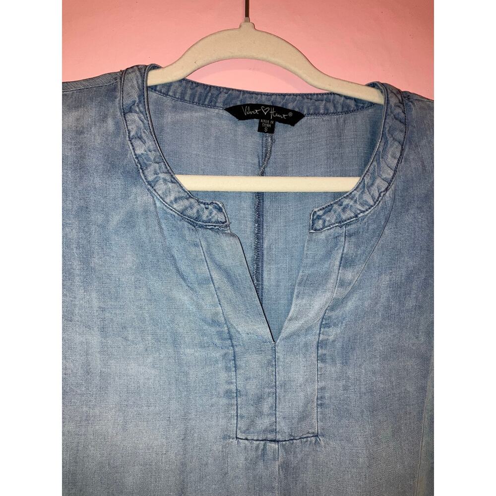 🛑 LAST CHANCE! Velvet heart chambray open sleeves top size small - Picture 4 of 5